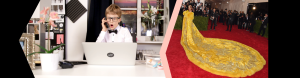 Stylight gasthoofdredacteur Stylight achter laptop en Rihanna in gele jurk