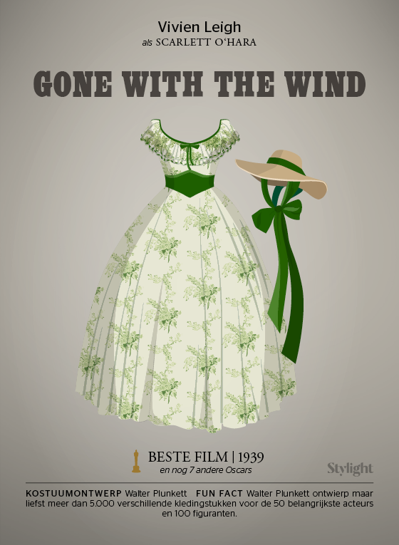 Stylight Oscars witte en groene jurk met hoed Gone with the Wind