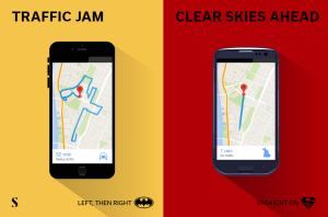 Stylight iphone met Google maps route Batman versus Superman