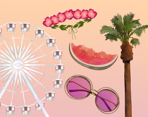 Stylight mode ABC Coachella reuzenrad bloemenkrans watermeloen zonnebril palmboom